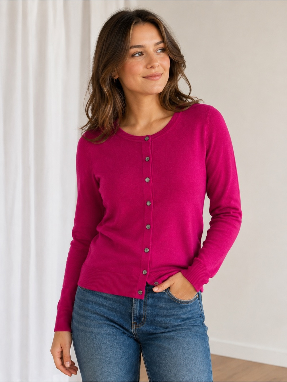 Saks Fifth Avenue Women's Bright Fuchsia Button-Front Cotton Cardigan